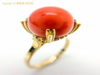 K18 18金 珊瑚 サンゴ リング 12.2mm 指輪 15号 ソーティング付 【 TM2004104 】の基本紹介画像