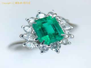 PT900 プラチナ エメラルド ダイヤ リング E0.67 指輪 9号 鑑別書付 【 TM2004180 】の基本紹介画像