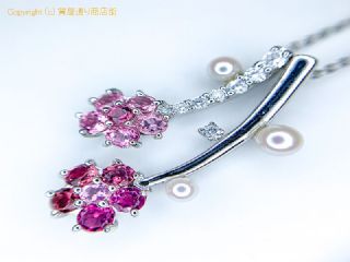 K18 18金ホワイトゴールド トルマリン ダイヤモンド 花モチーフ ネックレス D0.12 45cm 【 TM2005017 】の基本紹介画像