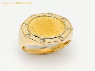 K18 18金イエローゴールド エリザベス2世 25分の1オンス 24金コイン 純金 メンズ リング 指輪 19号 【 TM2005123 】の基本紹介画像