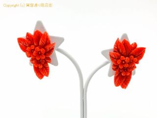 K18 18金イエローゴールド 彫り 花 珊瑚 サンゴ イヤリング ソーティング付 【 TM2005147 】の基本紹介画像