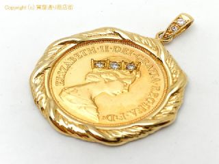 K22 K18 22金 18金イエローゴールド ソブリン金貨 コイン ダイヤモンド ペンダント D0.03ct 【 TM2006099 】の基本紹介画像