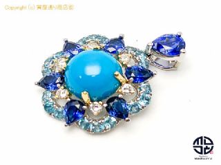 K18 18金ホワイトゴールド トルコ石 ターコイズ ダイヤモンド ペンダント チャーム 【 TM2007230 】の基本紹介画像
