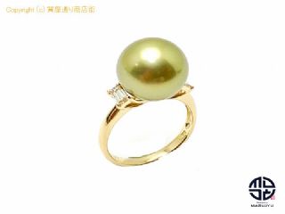K18 18金イエローゴールド 南洋 白蝶染めパール イエローグリーン リング 12.0mm 指輪 11号 証明書付 【 TM2009089 】の基本紹介画像