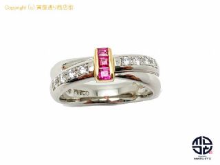 SEIKO セイコージュエリー PT900 プラチナ K18 18金イエローゴールド コンビ ルビー ダイヤモンド R0.20ct ダイヤ0.20ct リング 指輪 11号 【 TM2011038 】の基本紹介画像