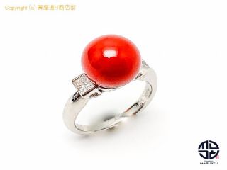 PT900 プラチナ 珊瑚 サンゴ ダイヤモンド リング 指輪 10.3mm 10号 ミニカード付き 【 TM2011124 】の基本紹介画像