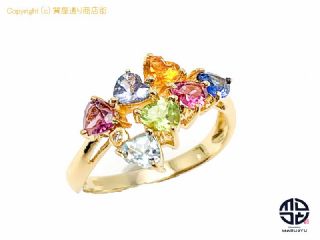 K18 18金イエローゴールド 色石 マルチ リング 指輪 15号 鑑別書付き 【 TM2012130 】の基本紹介画像