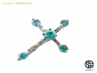 K18WG 18金ホワイトゴールド パライバトルマリン ダイヤモンド クロス ネックレス チャーム 証明書付き 【 TM2103142 】の基本紹介画像