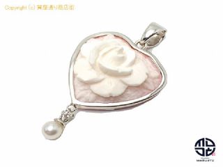 K18WG 18金ホワイトゴールド コンクシェル カメオ ダイヤモンド パール ペンダント チャーム 【 TM2103186 】の基本紹介画像