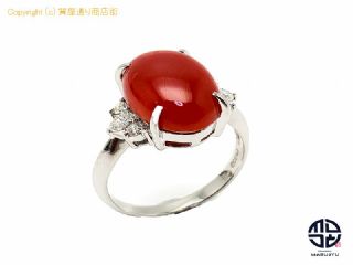 PT900 プラチナ 珊瑚 サンゴ カボション リング 指輪 15号 珊瑚6.41ct ダイヤ0.26ct ミニカード付き 【 TM2105018 】の基本紹介画像