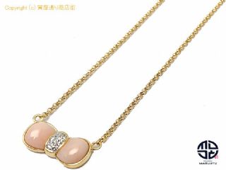 K18 18金イエローゴールド 珊瑚 サンゴ ダイヤモンド リボンモチーフ ネックレス ダイヤ0.09ct 約41cm ソーティング付き 【 TM2105030 】の基本紹介画像