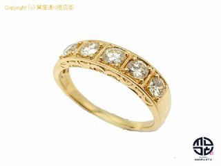 K18 18金イエローゴールド ダイヤモンド 一文字 5ピース リング 指輪 ダイヤ1.00ct 21号 【 TM2105116 】の基本紹介画像
