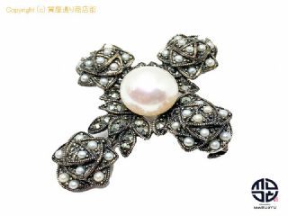 碌山 ロクザン ROKUZAN SV925 シルバー パール 真珠 クロス ペンダント チャーム ブローチ 約11.7g 【 TM2107073 】の基本紹介画像