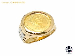 K18 PT900 コンビ エリザベス2世 マン島キャット 1/25オンス 24金 コイン 純金 リング 指輪 12号 【 TM2111040 】の基本紹介画像