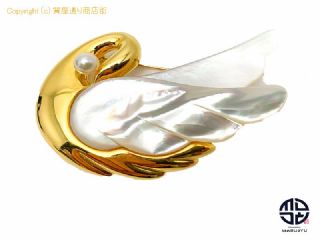 田崎真珠 TASAKI 田崎 タサキ GP ゴールドカラー シェル アコヤパール 真珠 白鳥 スワン ブローチ アクセサリー 【 TM2110102 】の基本紹介画像