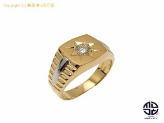 K18 PT900 18金イエローゴールド プラチナ コンビ ダイヤモンド 印台 メンズ リング 指輪 約20号 アクセサリー 【 TM2202098 】の基本紹介画像