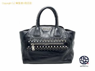 ミュウミュウ MIUMIU miumiu ミュウミュウ ブラック 黒 スタッズ ビジュー トートバック 2WAYショルダーバック 【 TM2304110 】の基本紹介画像