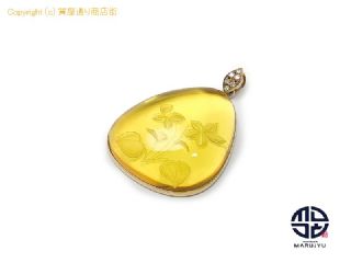 K18 18金イエローゴールド 琥珀 コハク ダイヤモンド ペンダント トップ チャーム アクセサリー ミニカード付き 【 TM2306110 】の基本紹介画像