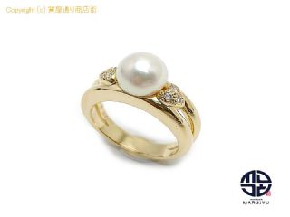 ミキモト MIKIMOTO ミキモト K18 18金イエローゴールド アコヤパール 真珠 ダイヤ入り リング 指輪 アクセサリー 8号 【 TM2310045 】の基本紹介画像