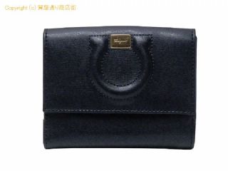 フェラガモ サルバトーレ・フェラガモ FERRAGAMO レザー ガンチーニ Wホック財布 22C844 ネイビー 【 SA532359 】の基本紹介画像