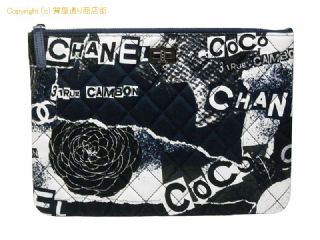 シャネル シャネル CHANEL 2.55 マトラッセ キャンバス プリント ポーチ/クラッチバッグ/書類ケース カメリア カンボン COCO ブラック/ネイビー/ホワイト 【 SA532454 】の基本紹介画像