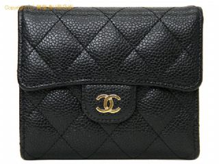 シャネル シャネル CHANEL キャビアスキン マトラッセ 三つ折り財布 コンパクトウォレット AP0231 ブラック ゴールド金具 【 SA532582 】の基本紹介画像