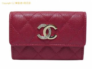 シャネル シャネル CHANEL キャビアスキン マトラッセ ラインストーン CCマーク カードケース/コインケース レッド ゴールド金具 【 SA532680 】の基本紹介画像