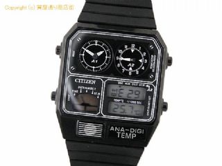 シチズン レコードレーベル シチズン CITIZEN メンズ腕時計 レコードレーベル デジアナテンプ RECORD LABEL ANA-DIGI TEMP JG2105-93E クオーツ ブラック レトロフューチャー 【 SA66580 】の基本紹介画像
