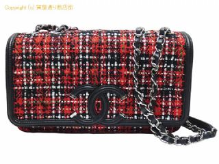 シャネル シャネル CHANEL ツイード/レザー CCフィリグリー マトラッセ シングルフラップ Wチェーンショルダーバッグ A93341 レッド/ブラック 【 SA532797 】の基本紹介画像