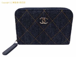 シャネル シャネル CHANEL デニム マトラッセ ラウンドファスナー コインケース/カードケース AP0216 ネイビー ゴールド金具 【 SA532846 】の基本紹介画像