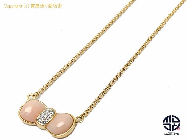 K18 18金イエローゴールド 珊瑚 サンゴ ダイヤモンド リボンモチーフ ネックレス ダイヤ0.09ct 約41cm ソーティング付き 【 TM2105030 】の基本紹介画像 K18 18金イエローゴールド 珊瑚 サンゴ ダイヤモンド リボンモチーフ ネックレス ダイヤ0.09ct 約41cm ソーティング付き 【 TM2105030 】の基本紹介画像
