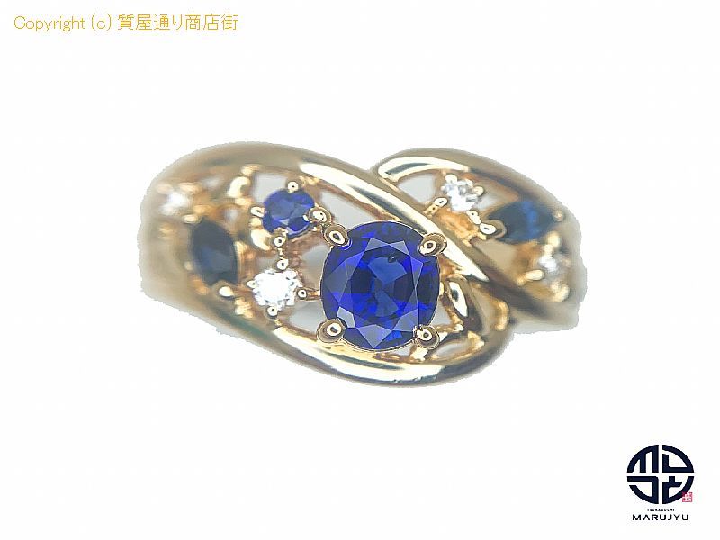 田崎真珠 TASAKI 田崎 K18 18金イエローゴールド ブルーサファイア ダイヤモンド リング 指輪 BS0.52ct D0.05ct