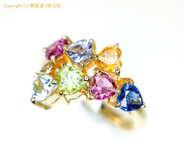 K18 18金イエローゴールド 色石 マルチ リング 指輪 15号 鑑別書付き 【 TM2012130 】のオプション紹介画像(2) K18 18金イエローゴールド 色石 マルチ リング 指輪 15号 鑑別書付き 【 TM2012130 】のオプション紹介画像(2)
